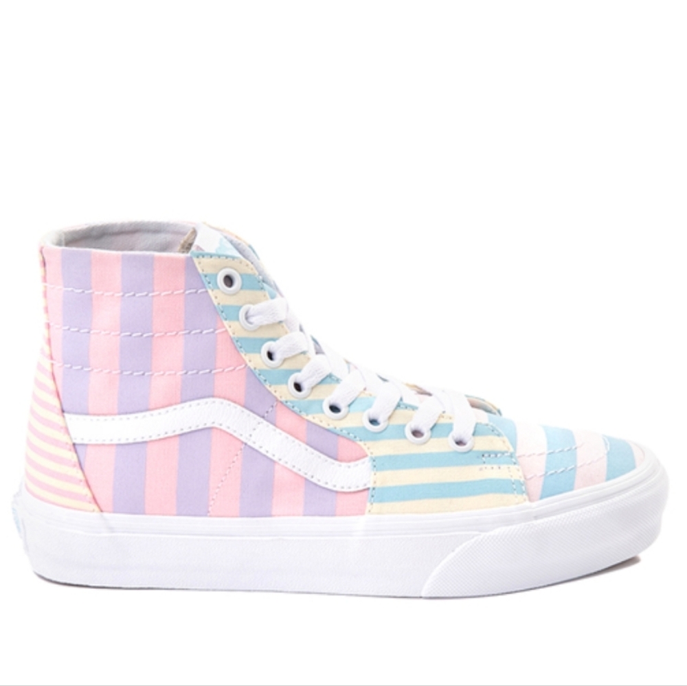 Women's super cute and fun, pastel striped, NWT high-top vans sk8-hi, 8 or 8.5 - Picture 2 of 11